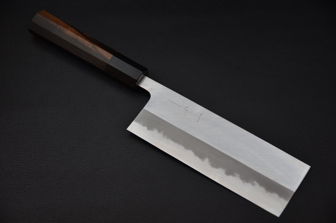 Couteau japonais Nakiri Hitohira Tanaka Kyuzo avec lame Aogami 1 et manche en ébène macassar