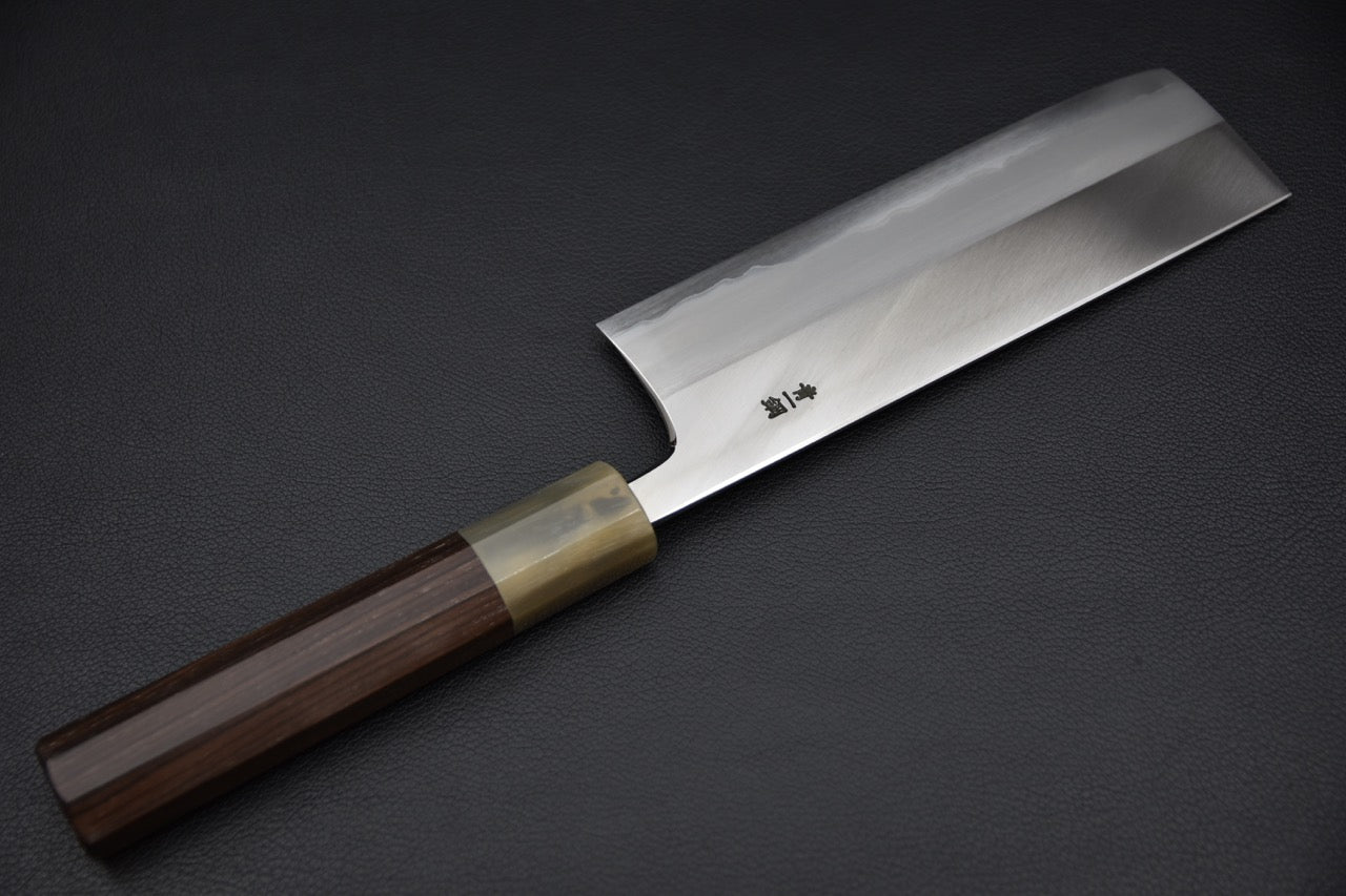 Hitohira Togashi Aogami #1 Stainless Clad Migaki Nakiri 180mm Taihei Ebony