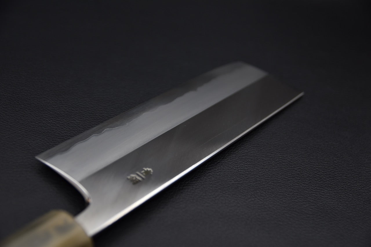 Hitohira Togashi Aogami #1 Stainless Clad Migaki Nakiri 180mm Taihei Ebony