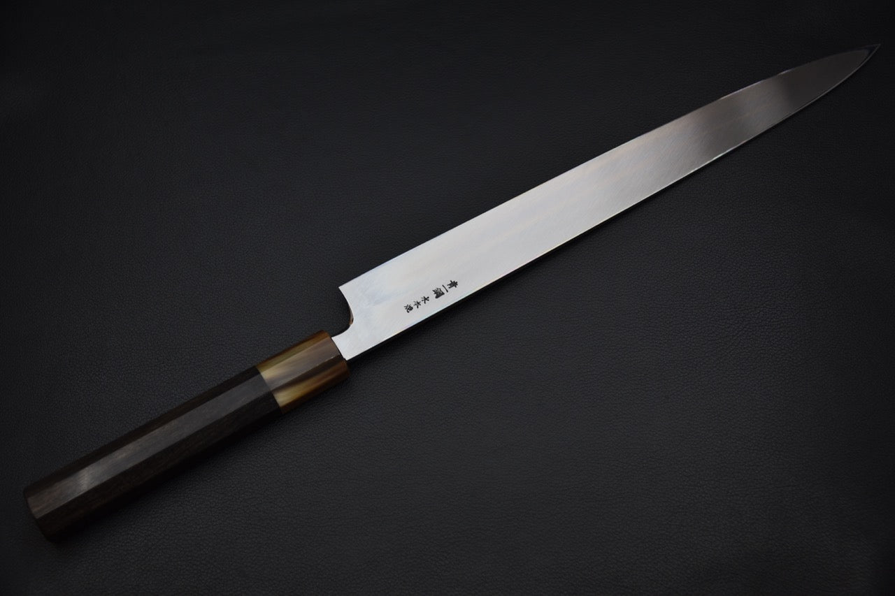 Hitohira Togashi Aogami #1 Tanryumon Mizu Honyaki Yanagiba 330mm Taihei Macassar Ebony