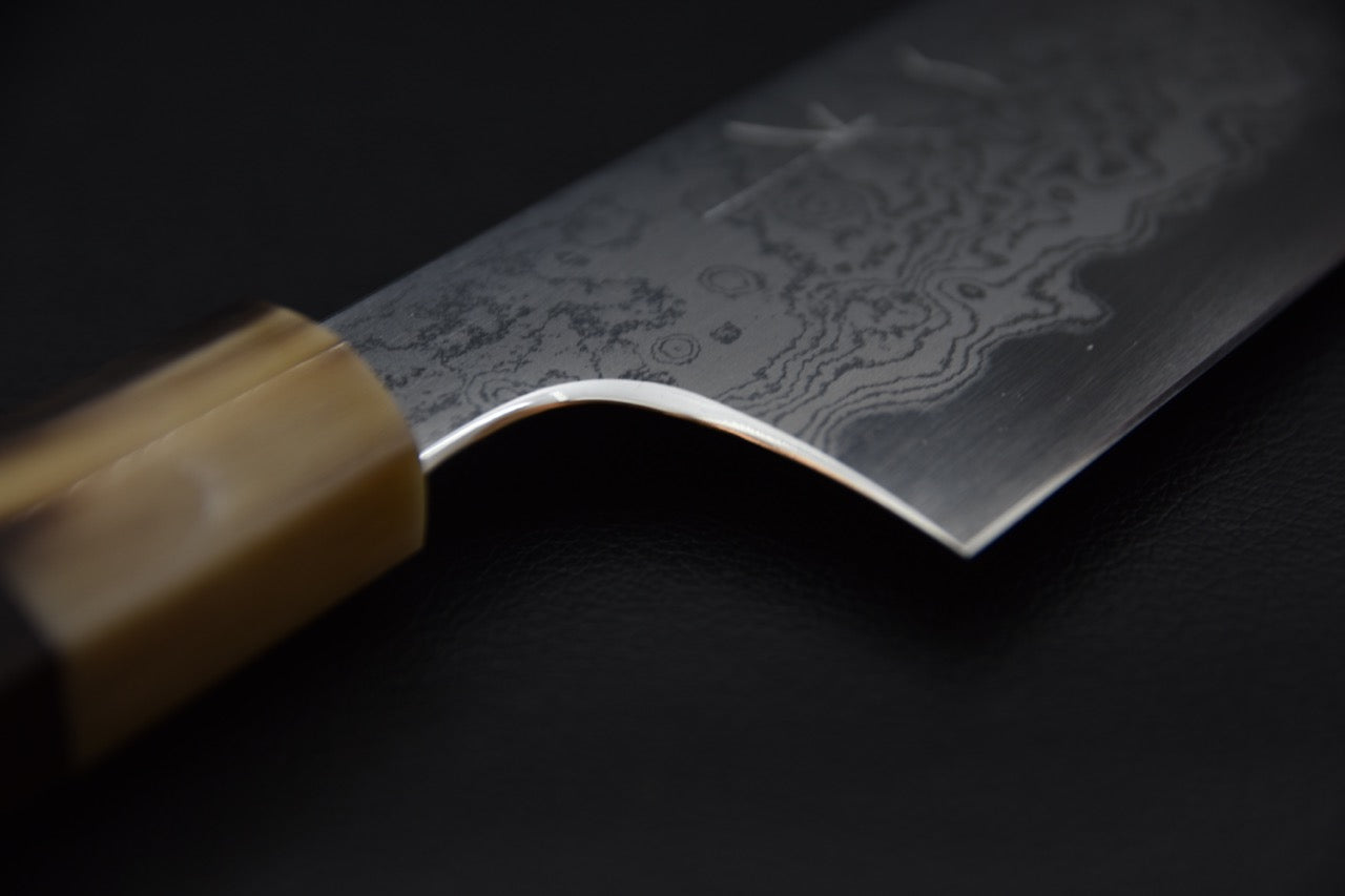 Hitohira Togashi Shirogami #1 Damascus Kiritsuke Gyuto 240mm Ébène