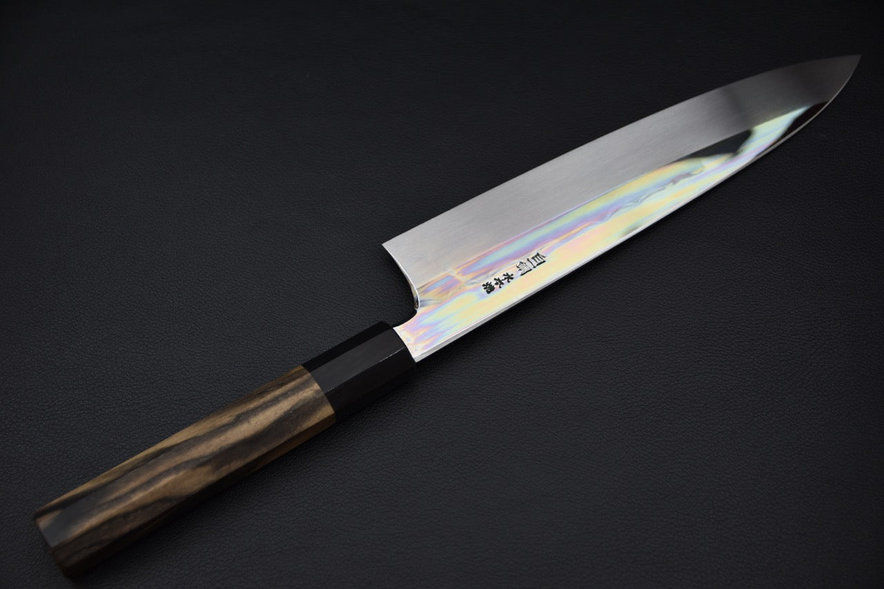 Hitohira Togashi Shirogami #1 Mizu Honyaki Gyuto 240mm Kurokaki Persimmon (#85)