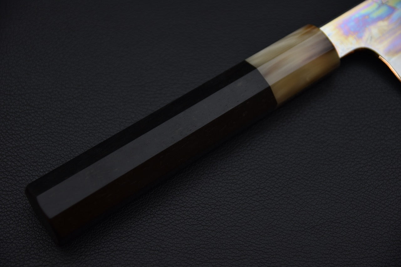 Hitohira Togashi Shirogami #1 Mizu Honyaki Kiritsuke Gyuto 240mm Taihei Ebony (#078)