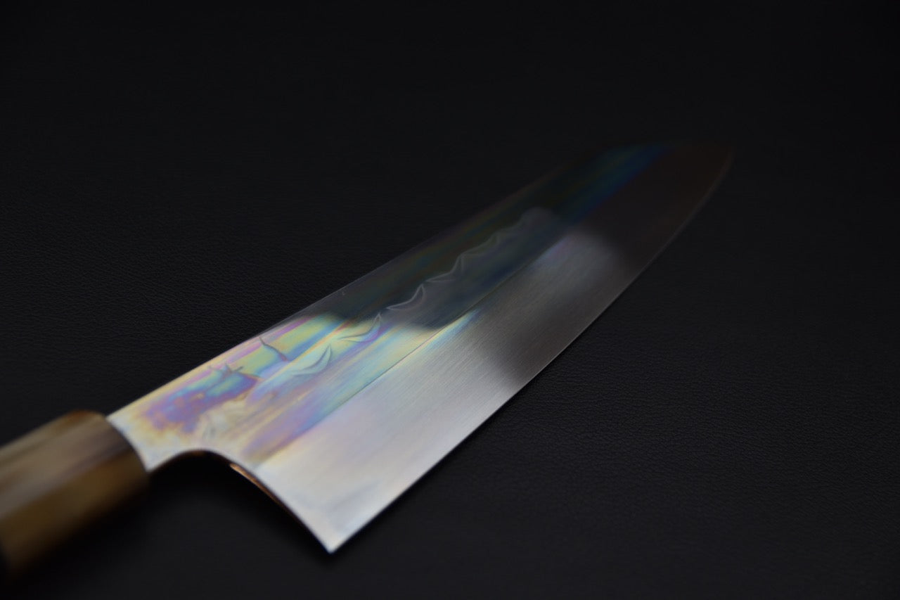 Hitohira Togashi Shirogami #1 Mizu Honyaki Kiritsuke Gyuto 240mm Taihei Ebony (#078)