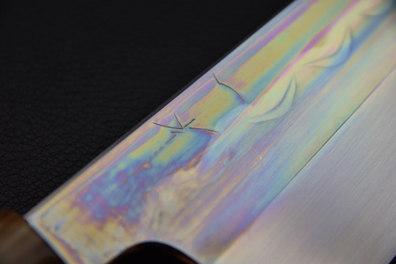 Hitohira Togashi Shirogami #1 Mizu Honyaki Kiritsuke Gyuto 240mm Taihei Ebony (#078)