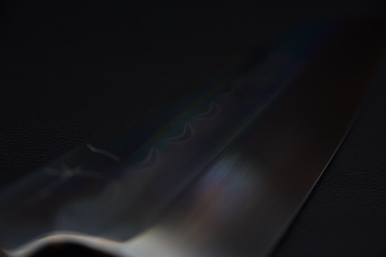 Hitohira Togashi Shirogami #1 Mizu Honyaki Kiritsuke Gyuto 240mm Taihei Ebony (#078)