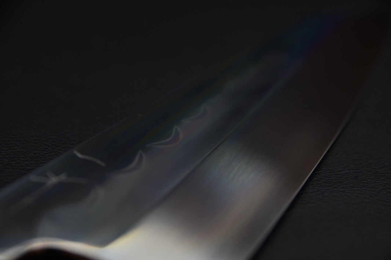 Hitohira Togashi Shirogami #1 Mizu Honyaki Kiritsuke Gyuto 240mm Taihei Ebony (#078)