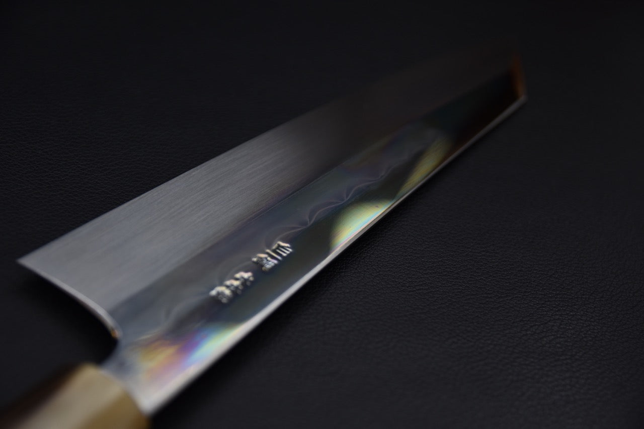 Hitohira Togashi Shirogami #1 Mizu Honyaki Kiritsuke Gyuto 240mm Taihei Ebony (#078)