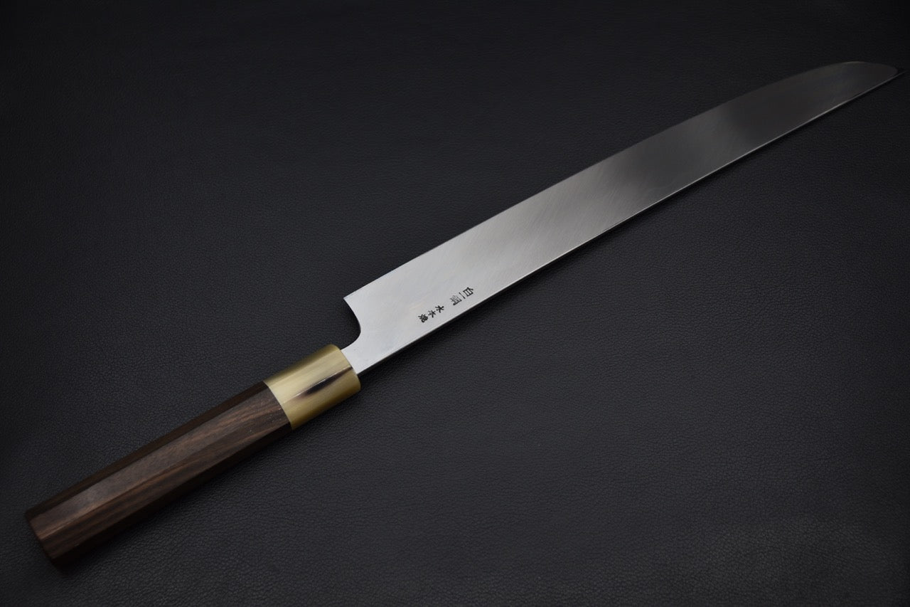 Hitohira Togashi Shirogami #1 Mizu Honyaki Yanagiba Sakimaru 330mm Taihei Ebony