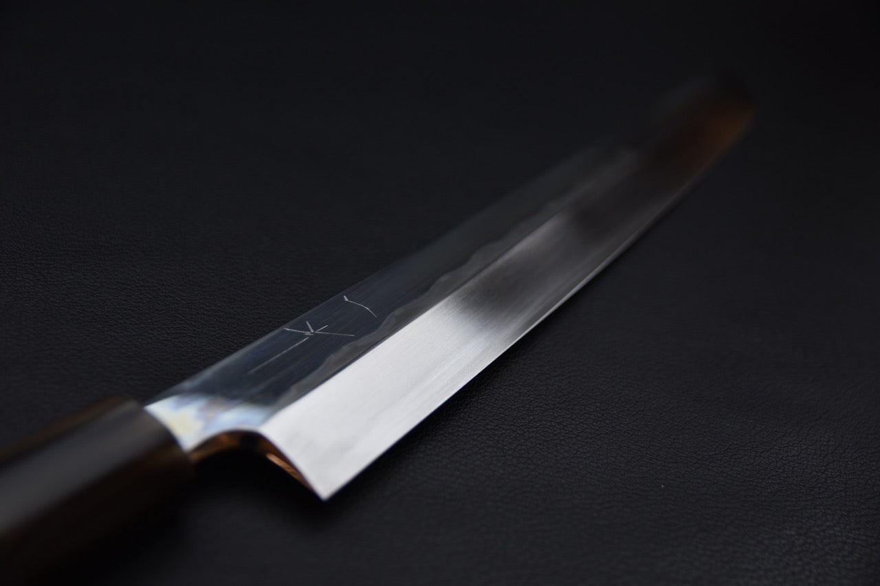 Hitohira Togashi Shirogami #1 Notaremon Mizu Honyaki Yanagi Sakimaru 300mm Taihei Macassar Ebony