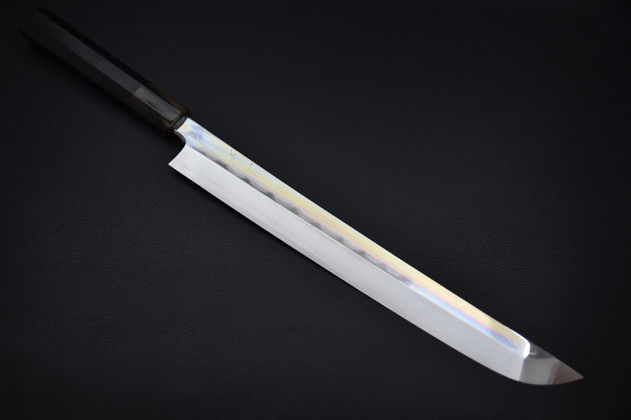 Hitohira Togashi Shirogami #1 Notaremon Mizu Honyaki Yanagi Sakimaru 300mm Taihei Macassar Ebony