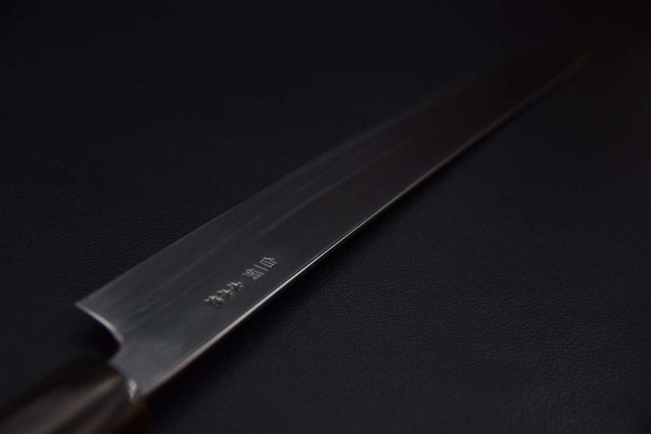 Hitohira Togashi Shirogami #1 Notaremon Mizu Honyaki Yanagi Sakimaru 300mm Taihei Macassar Ebony