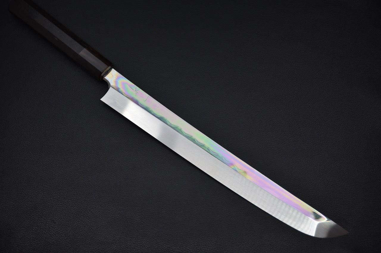 Hitohira Togashi Shirogami #1 Notaremon Mizu Honyaki Yanagiba Sakimaru 300mm Taihei Ebony