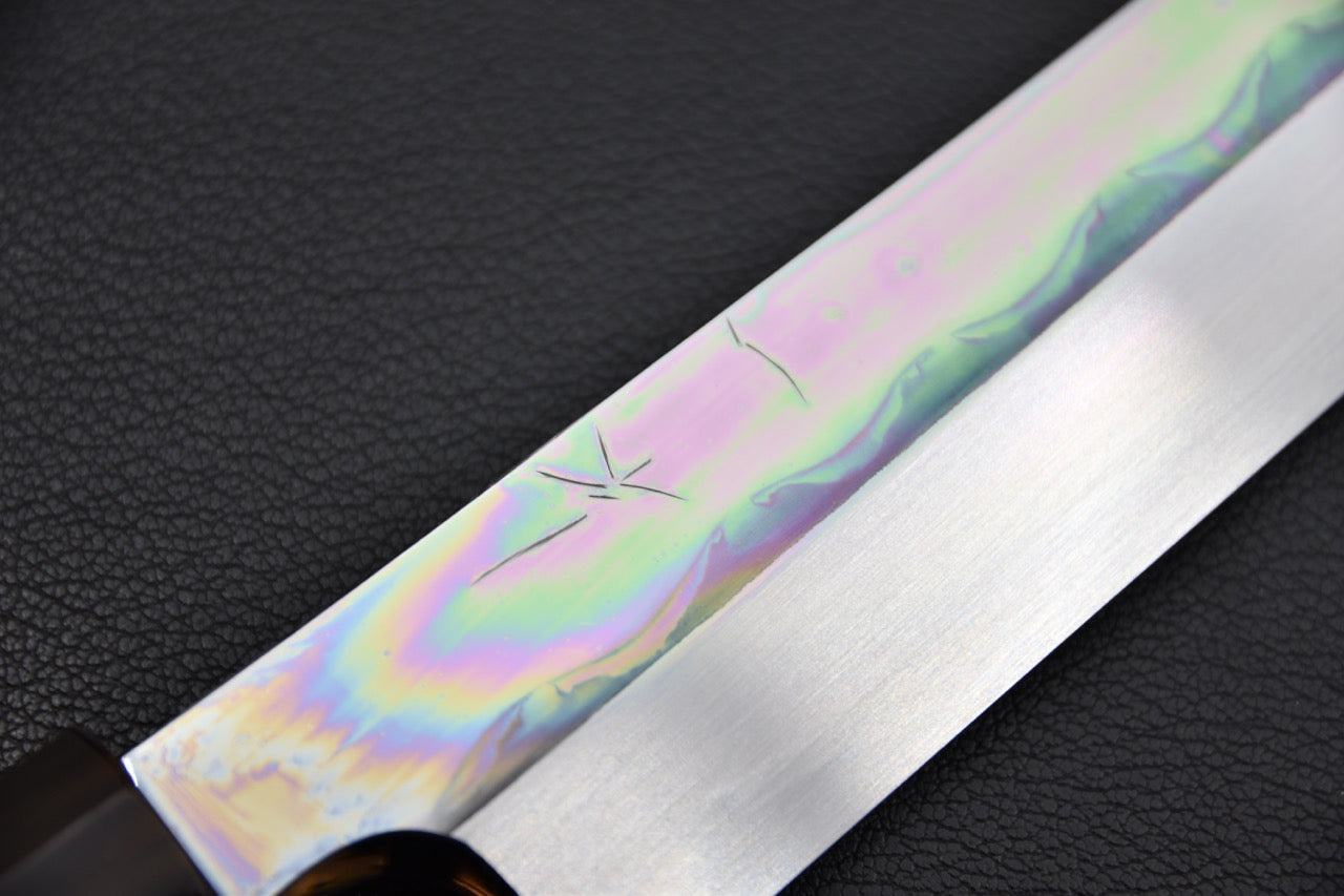 Hitohira Togashi Shirogami #1 Notaremon Mizu Honyaki Yanagiba Sakimaru 300mm Taihei Ebony