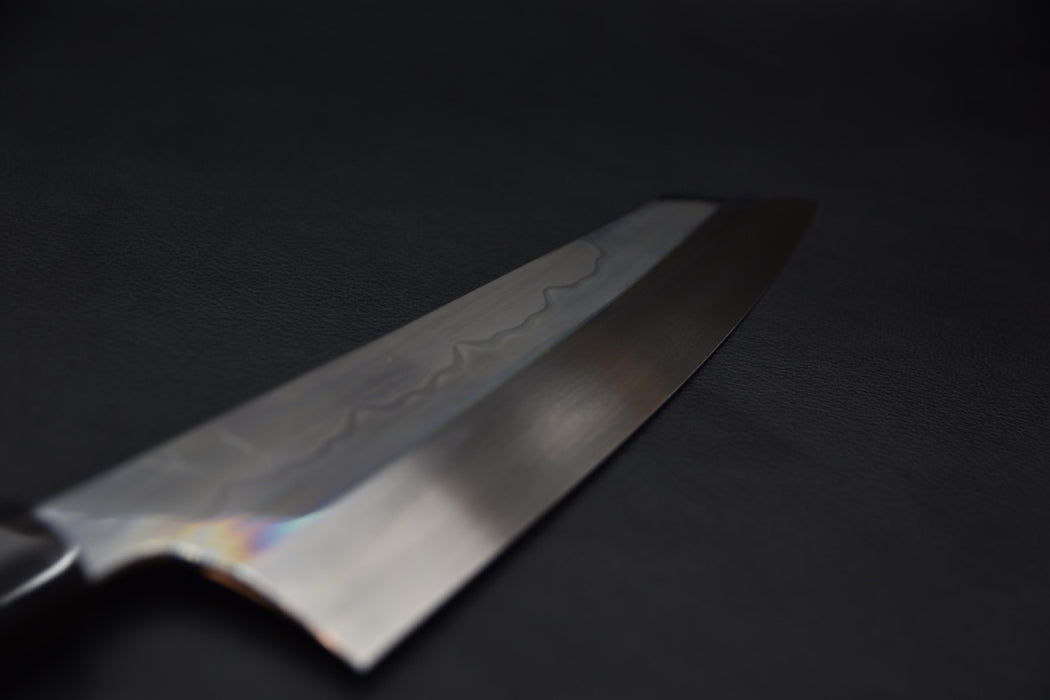 Hitohira Togashi Shirogami #1 Sanbonsugi Mizu Honyaki Kiritsuke Gyuto 240mm Taihei Ébène (#103)