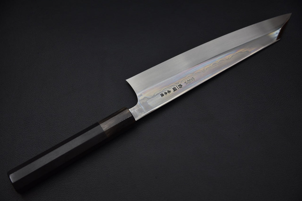 Hitohira Togashi Shirogami #1 Sanbonsugi Mizu Honyaki Kiritsuke Gyuto 240mm Taihei Ébène (#103)