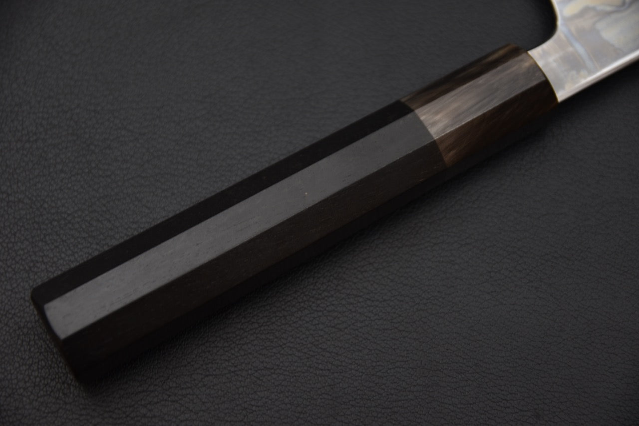 Hitohira Togashi Shirogami #1 Sanbonsugi Mizu Honyaki Kiritsuke Gyuto 240mm Taihei Ebony (#103)