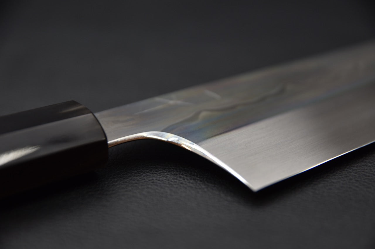 Hitohira Togashi Shirogami #1 Sanbonsugi Mizu Honyaki Kiritsuke Gyuto 240mm Taihei Ebony (#103)