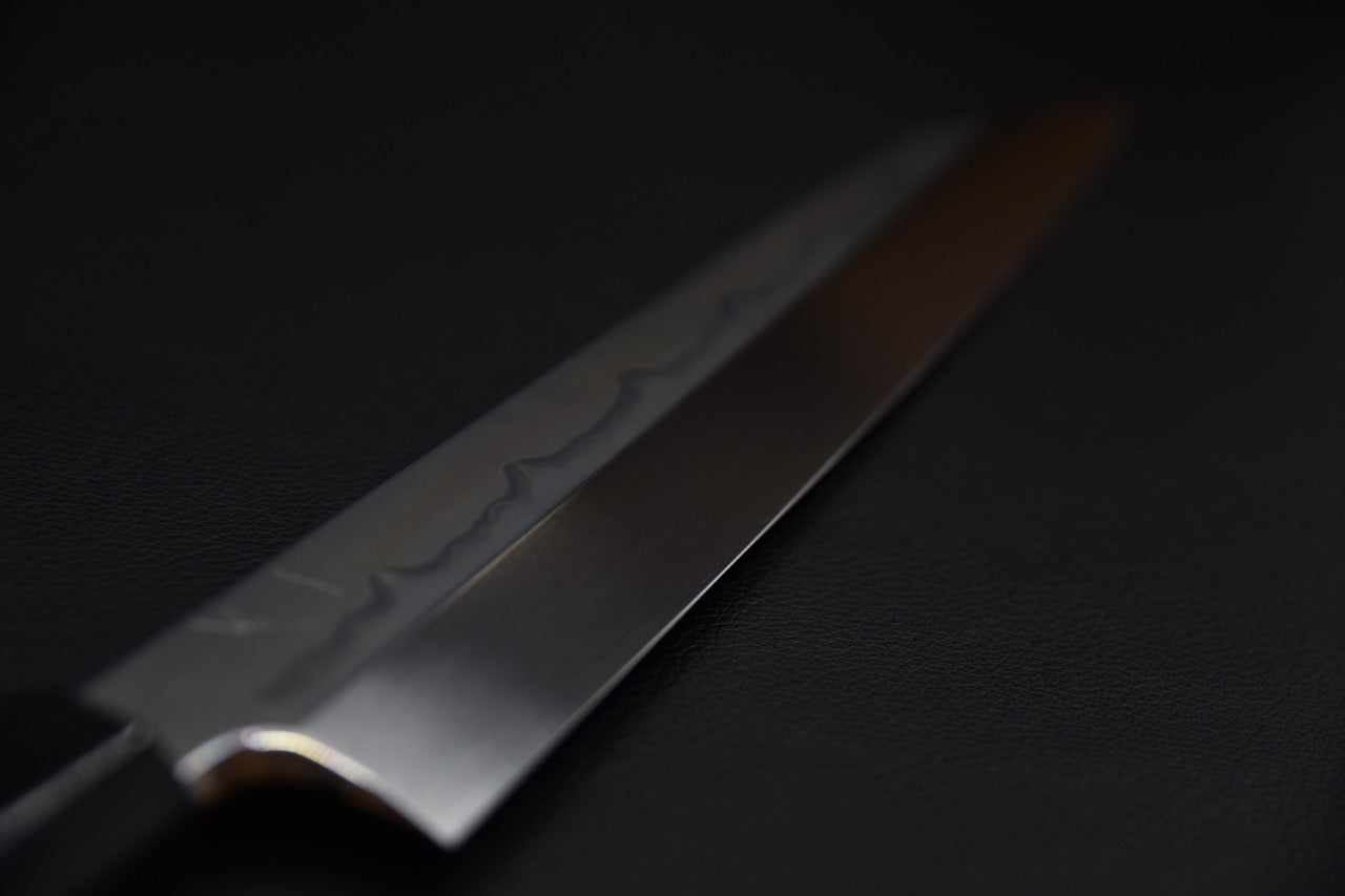 Hitohira Togashi Shirogami #1 Sanbonsugi Mizu Honyaki Kiritsuke Yanagiba 300mm Taihei Ebony