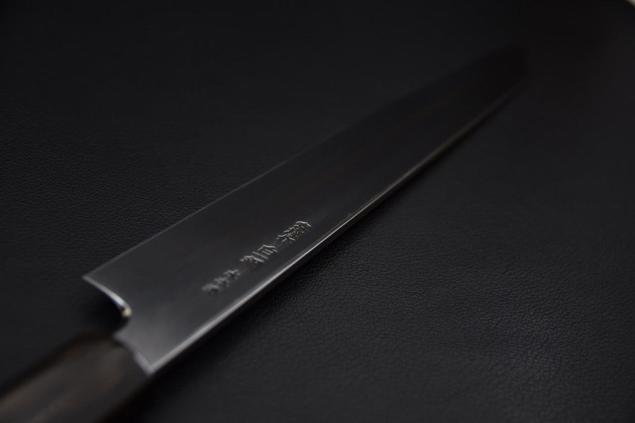 Hitohira Togashi Shirogami #1 Sanbonsugi Mizu Honyaki Kiritsuke Yanagiba 300mm Taihei Ébène