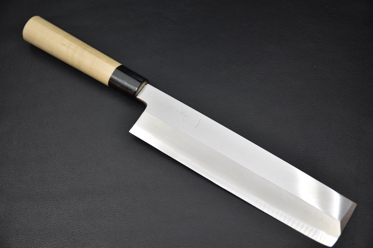 Couteau japonais usuba 225mm Hitohira Togashi en acier carbone Shirogami #2, vue complète sur fond noir