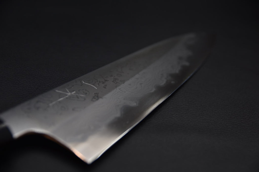 Hitohira Togashi Shirogami #1 Damascus Gyuto 240 Burnt Yakusugi Cedar