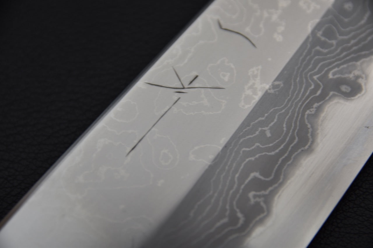 Hitohira Togashi Shirogami #1 Damascus Gyuto 240mm Cèdre Yakusugi Brûlé