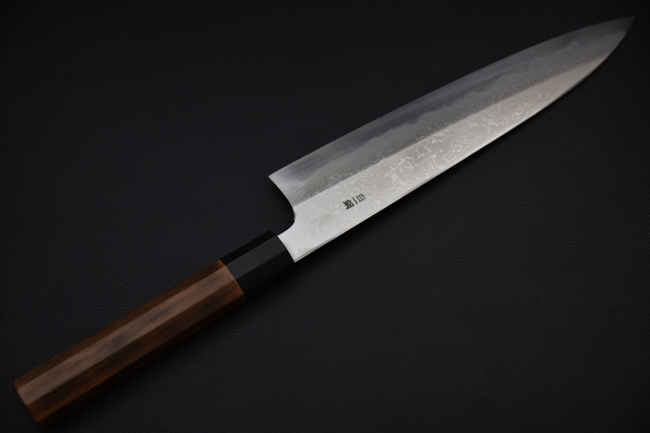 Hitohira Togashi Shirogami #1 Damascus Gyuto 240mm Cèdre Yakusugi Brûlé