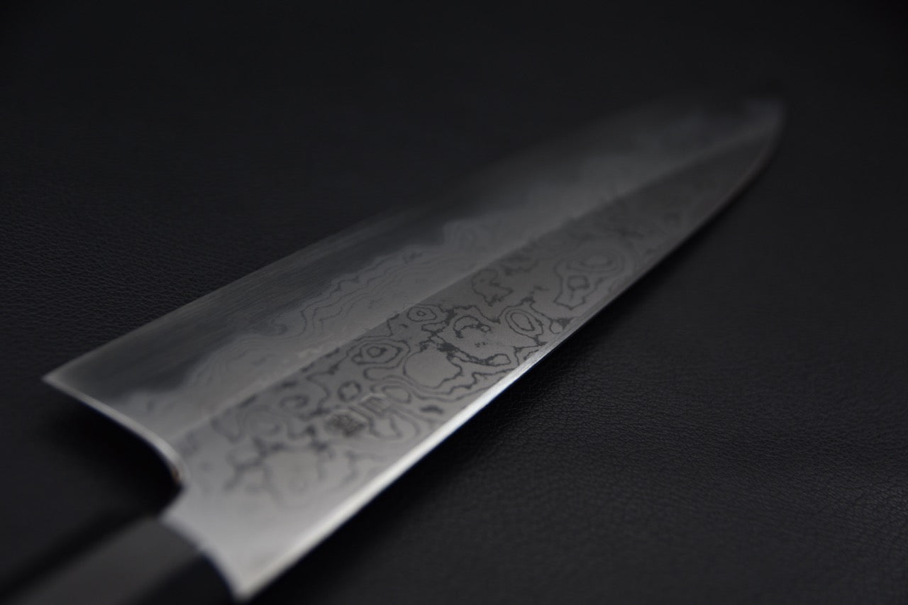 Hitohira Togashi Shirogami #1 Damascus Gyuto 240mm Cèdre Yakusugi Brûlé