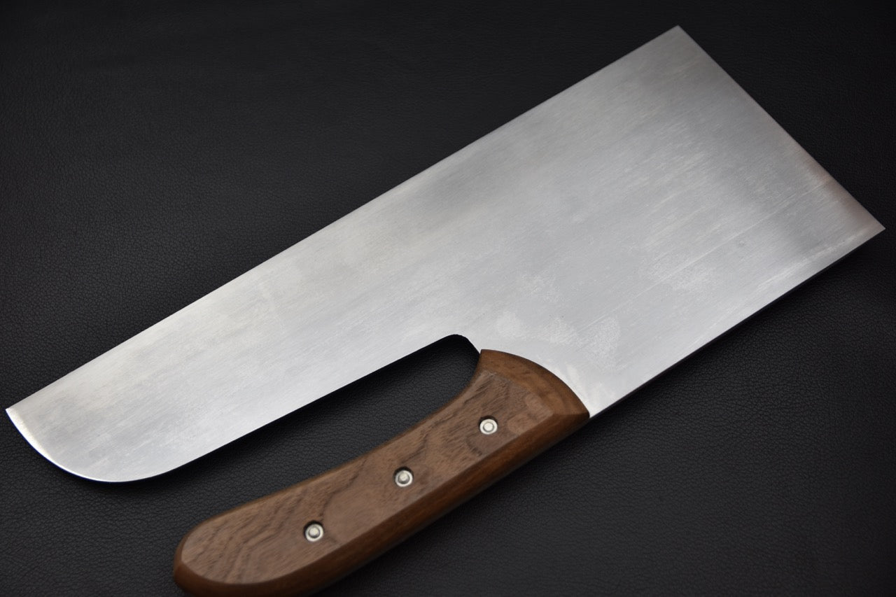 Couteau japonais Hitohira Sobakiri 330mm, acier White #2 carbone, lame migaki, manche walnut