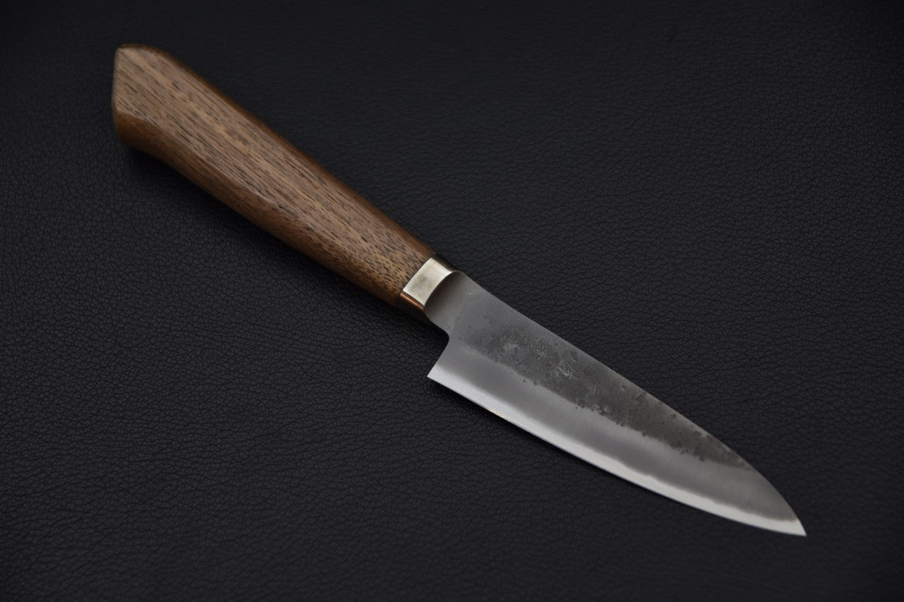 Couteau japonais Hitohira Office 90mm en acier Aogami #2 avec finition Nashiji sur fond noir