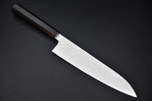 Couteau japonais Gyuto 210mm Makoto Kurosaki en acier VG7 damassé avec manche en ébène