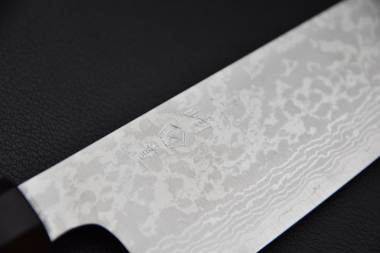 Gyuto japonais forgé main 210mm, lame damassée VG7 inoxydable, manche ébène