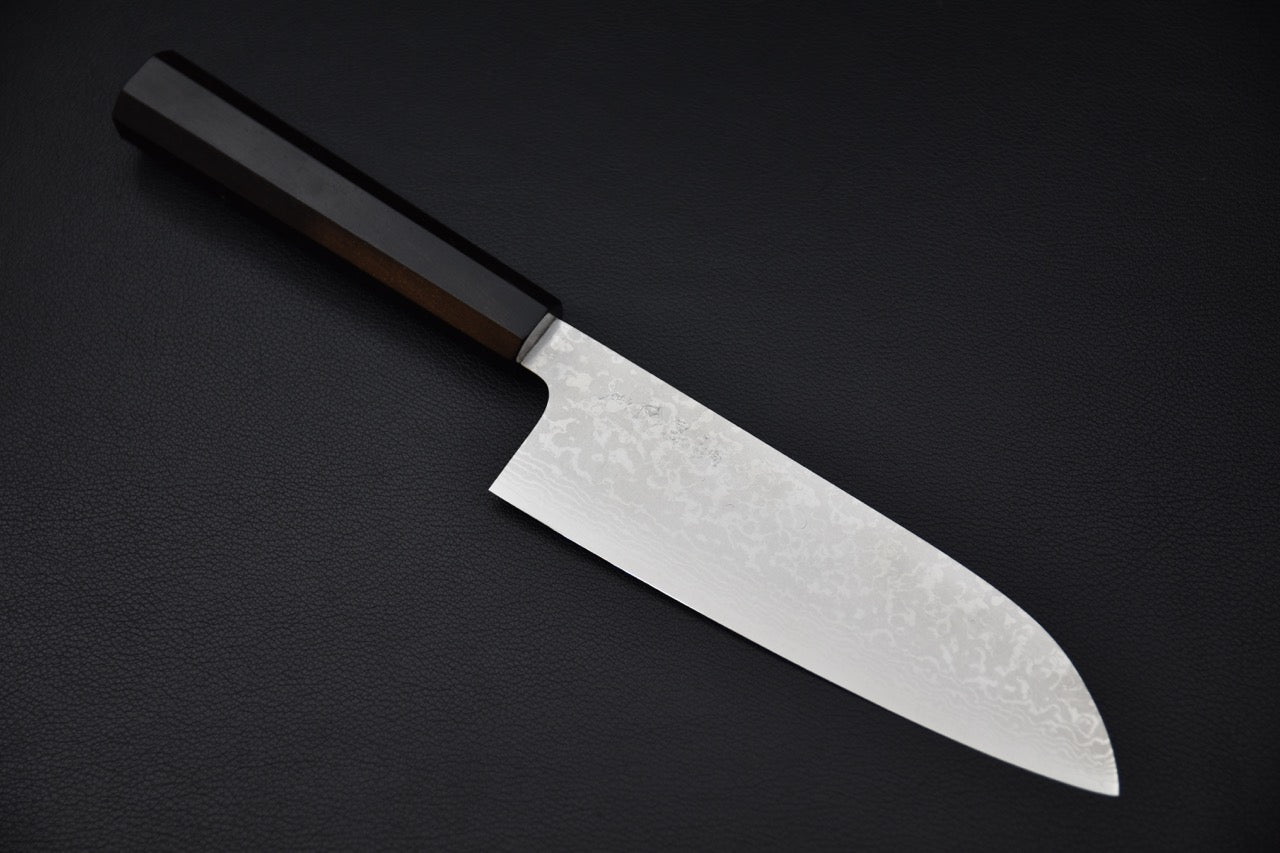 Couteau japonais santoku 165 mm en acier VG7 damassé avec manche en ébène