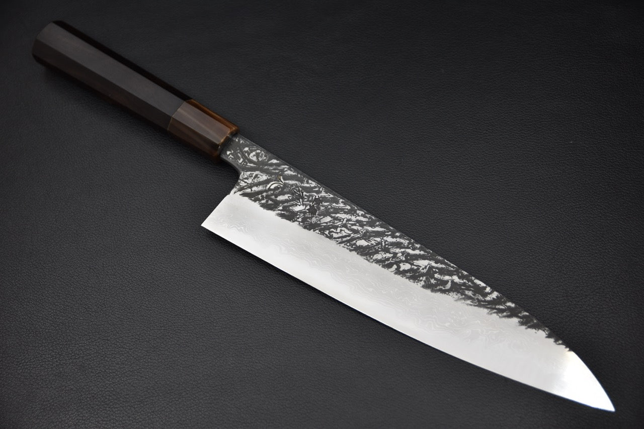 Masuda Yoshihide Aogami #1 Damascus Kurouchi Gyuto 240mm Ébène