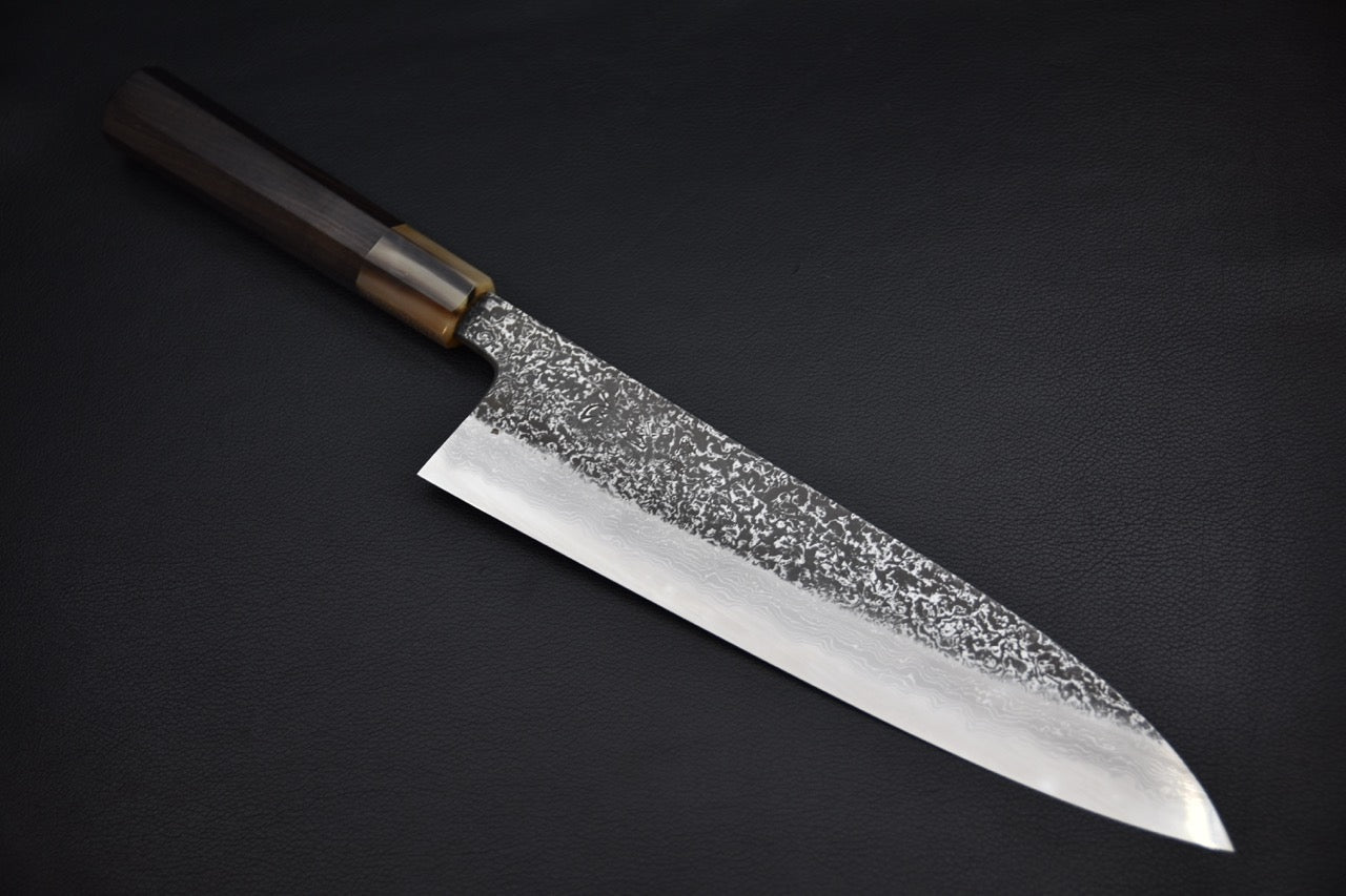 Masuda Yoshihide Aogami #1 Damascus Kurouchi Gyuto 240mm Ébène