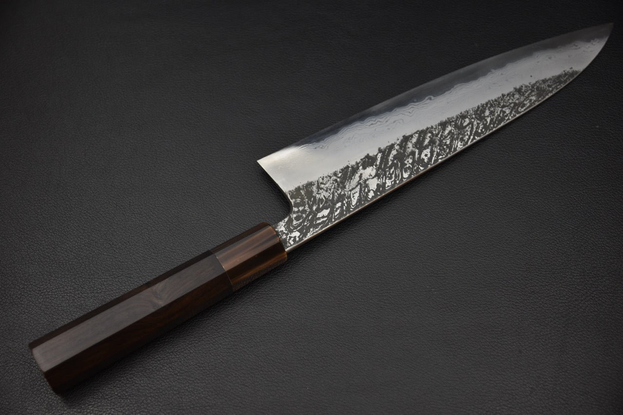 Masuda Yoshihide Aogami #1 Damascus Kurouchi Gyuto 240mm Ébène