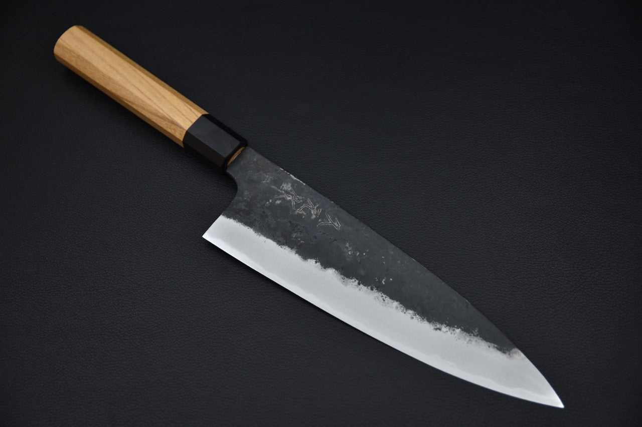 Morihei Hisamoto Kurouchi Shirogami #2 Extra Height Gyuto 210mm Keyaki Zelkova