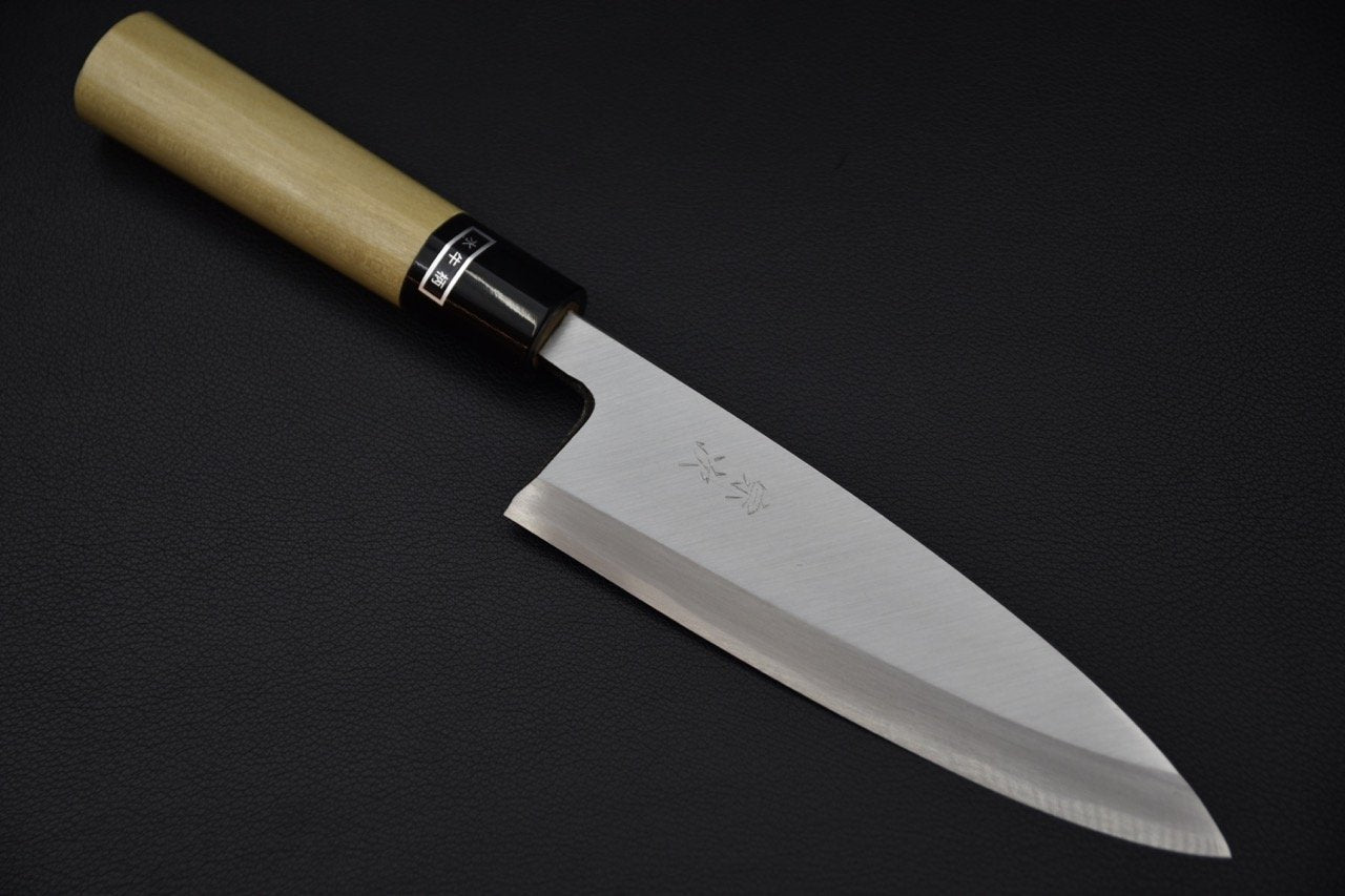 Couteau japonais Ai deba Morihei Munetsugu avec lame 165 mm en acier White 2 et manche en Ho