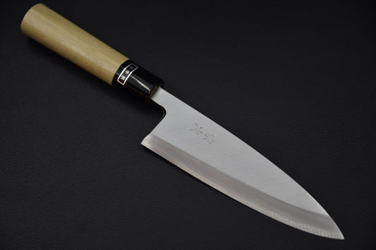 Couteau japonais Ai deba Morihei Munetsugu avec lame 165 mm en acier White 2 et manche en Ho