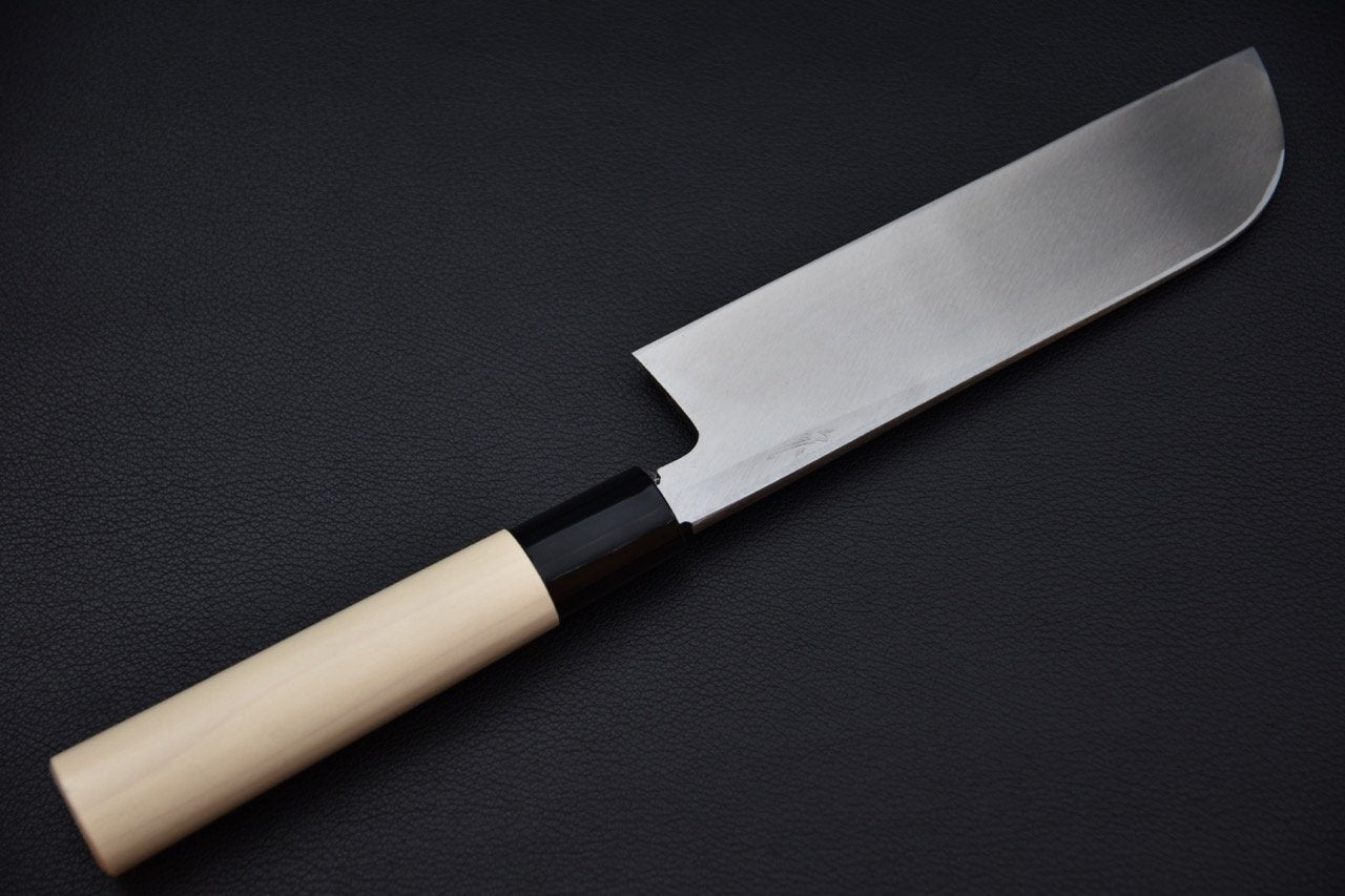 Couteau japonais Usuba avec lame en acier Kamagata et manche en peuplier, vue du profil gauche