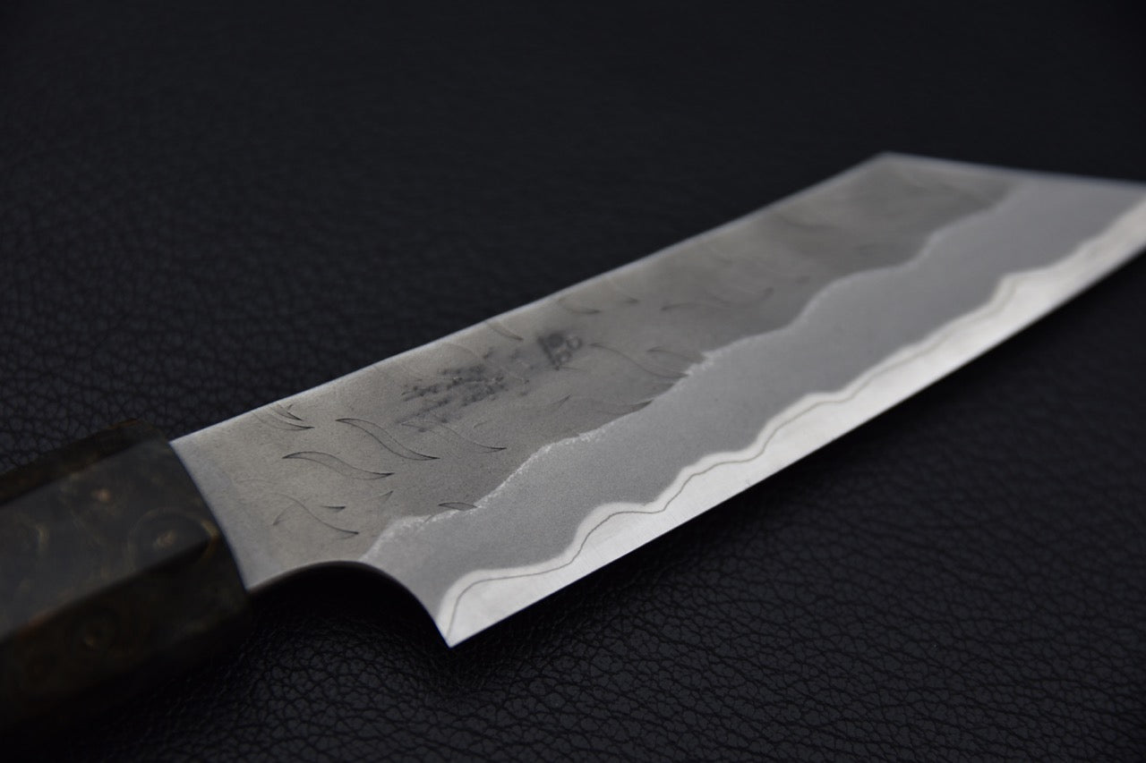 Nigara Hamono Aogami Super Tsuchime Migaki Paring Kiritsuke 95mm Bois de Bouleau Stabilisé