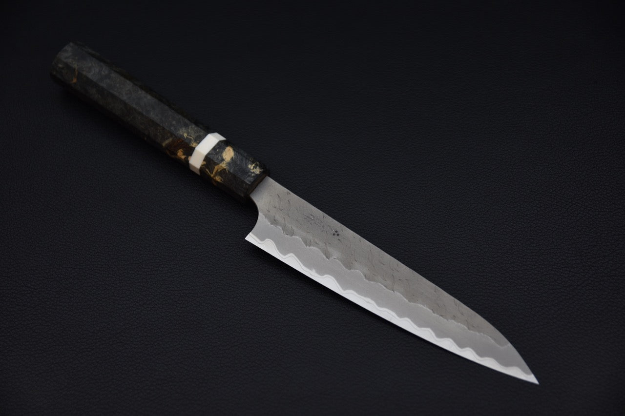 Nigara Hamono Aogamo Super Migaki Tsuchime Petty 150mm Stabilized Birch Wood