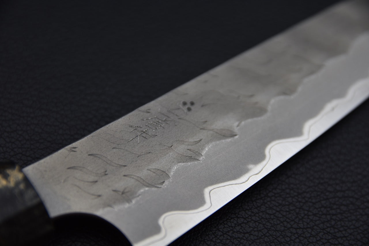 Nigara Hamono Aogamo Super Migaki Tsuchime Petty 150mm Stabilized Birch Wood