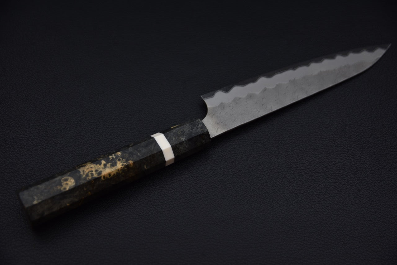 Nigara Hamono Aogamo Super Migaki Tsuchime Petty 150mm Stabilized Birch Wood