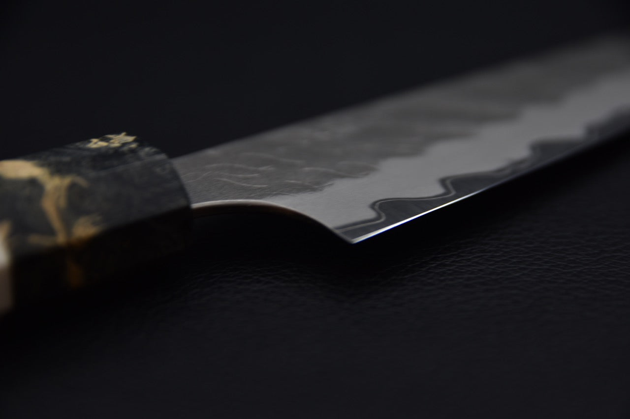 Nigara Hamono Aogamo Super Migaki Tsuchime Petty 150mm Stabilized Birch Wood