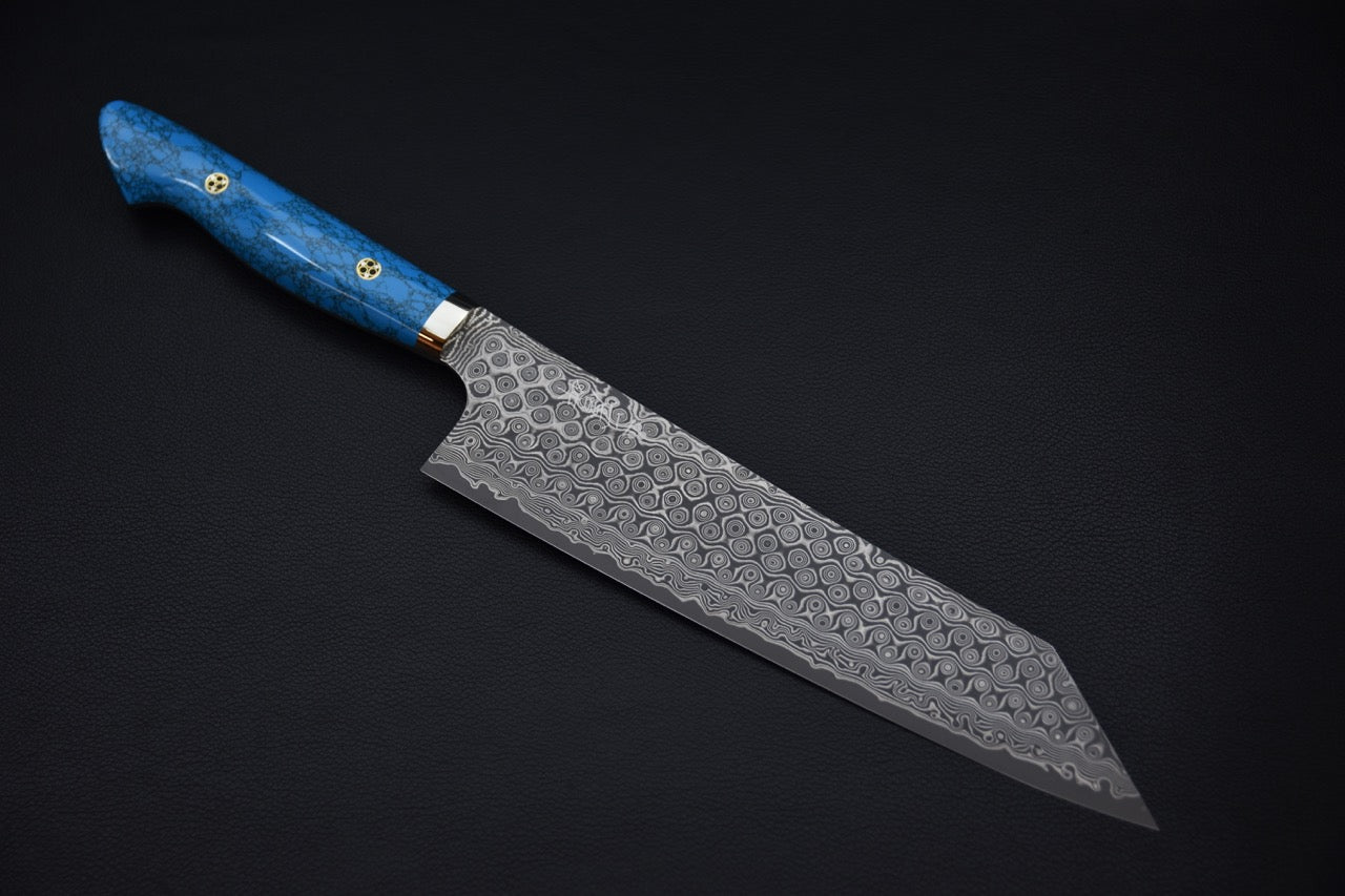 Nigara Hamono SG2 Anmon Damascus Kiritsuke Gyuto 240mm Turquoise