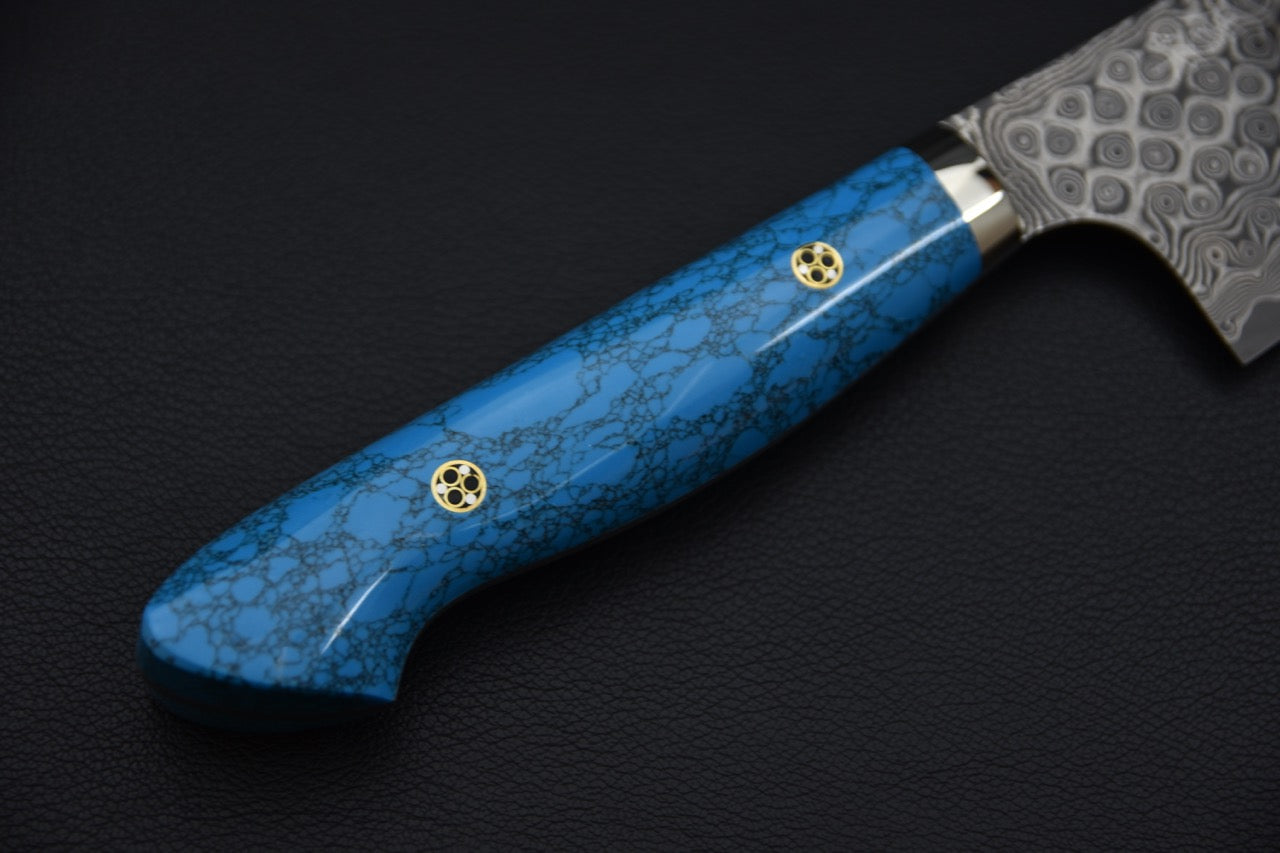 Nigara Hamono SG2 Anmon Damascus Kiritsuke Gyuto 240mm Turquoise