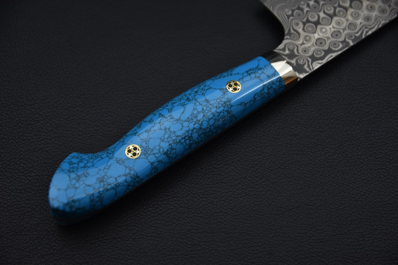 Nigara Hamono SG2 Anmon Damascus Kiritsuke Gyuto 240mm Turquoise