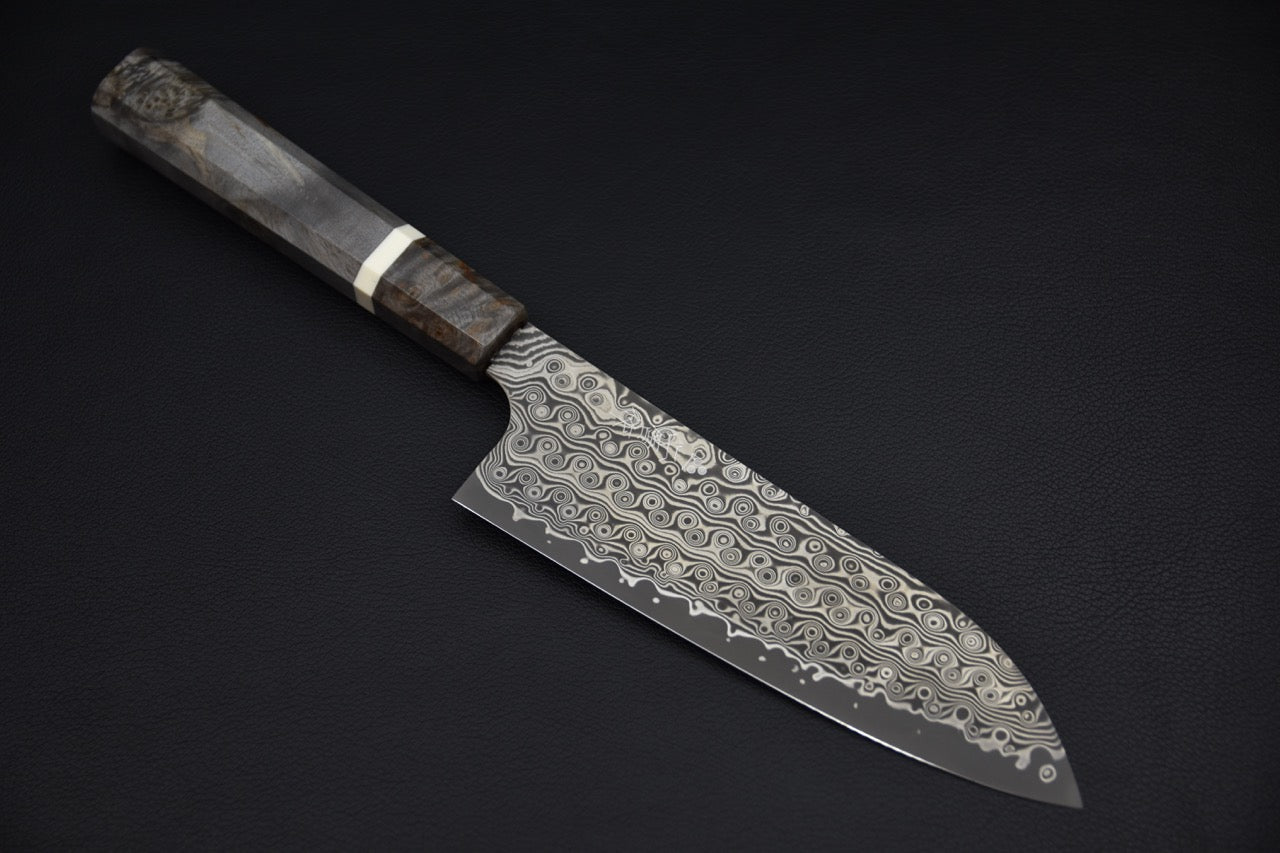 Nigara Hamono SG2 Anmon Damascus Santoku Bouleau